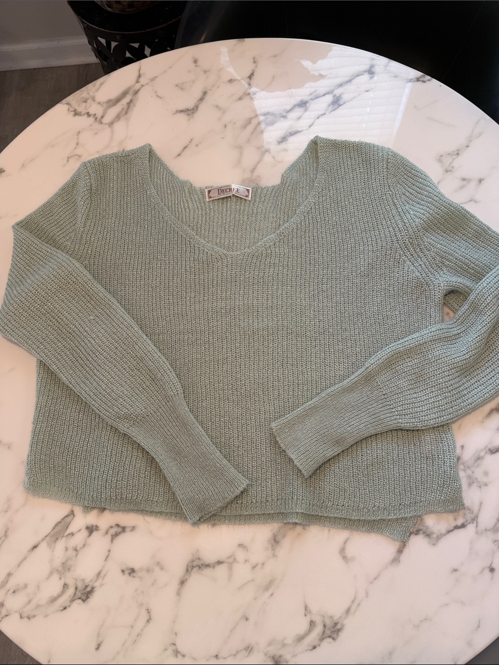 Light Mint/Sage V-Neck Shimmer Knit Sweater